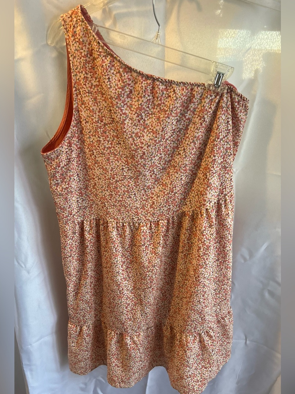 Elings Floral One-Shoulder Dress in Coral Pink and Yellow